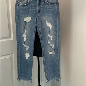 Joe’s Jeans, never worn, distressed ankle length frayed bottom, size 27